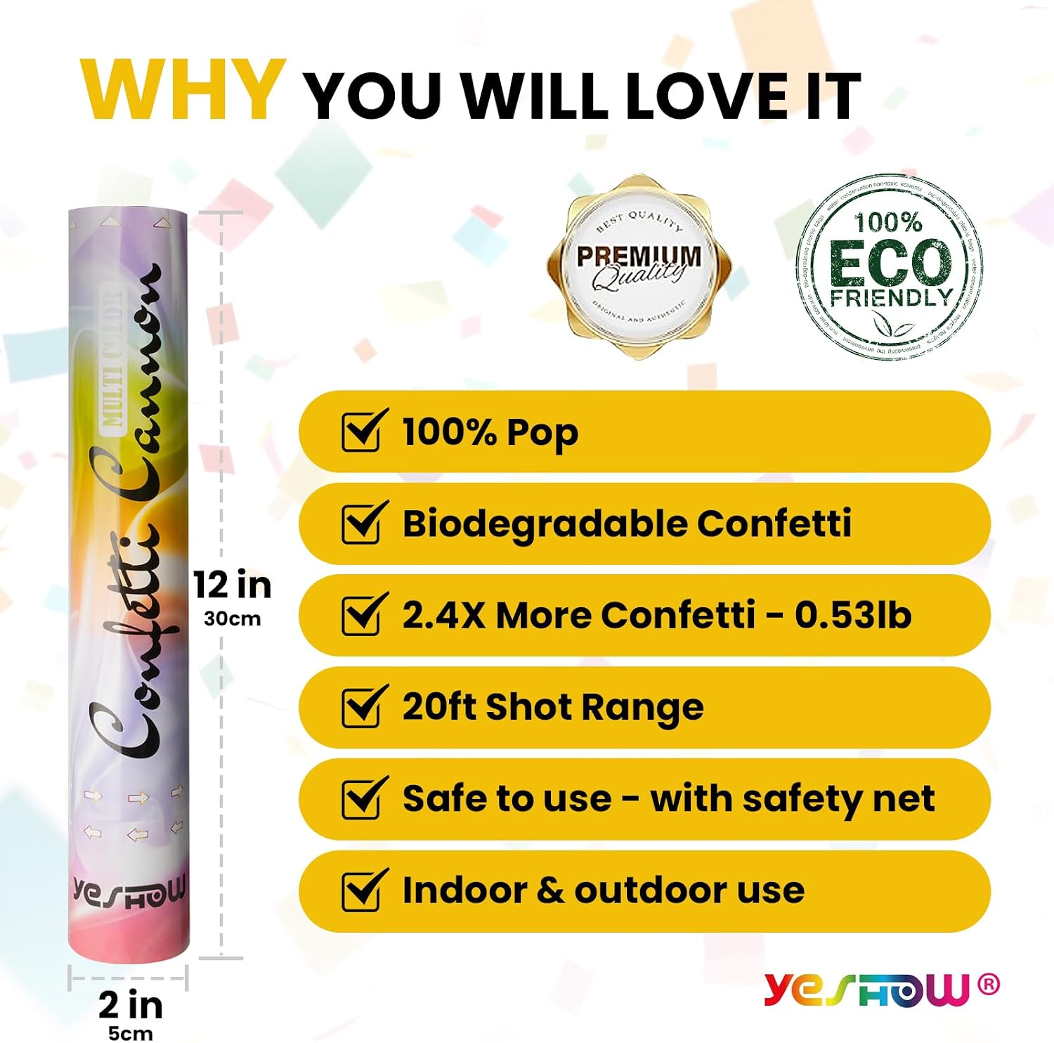Confetti Cannon Party Poppers Biodegradable Shooters, (6 Pack) YESHOW Multicolor Confetti Blaster for Birthday Graduation Wedding Christmas New Year’s Eve Valentine's Day