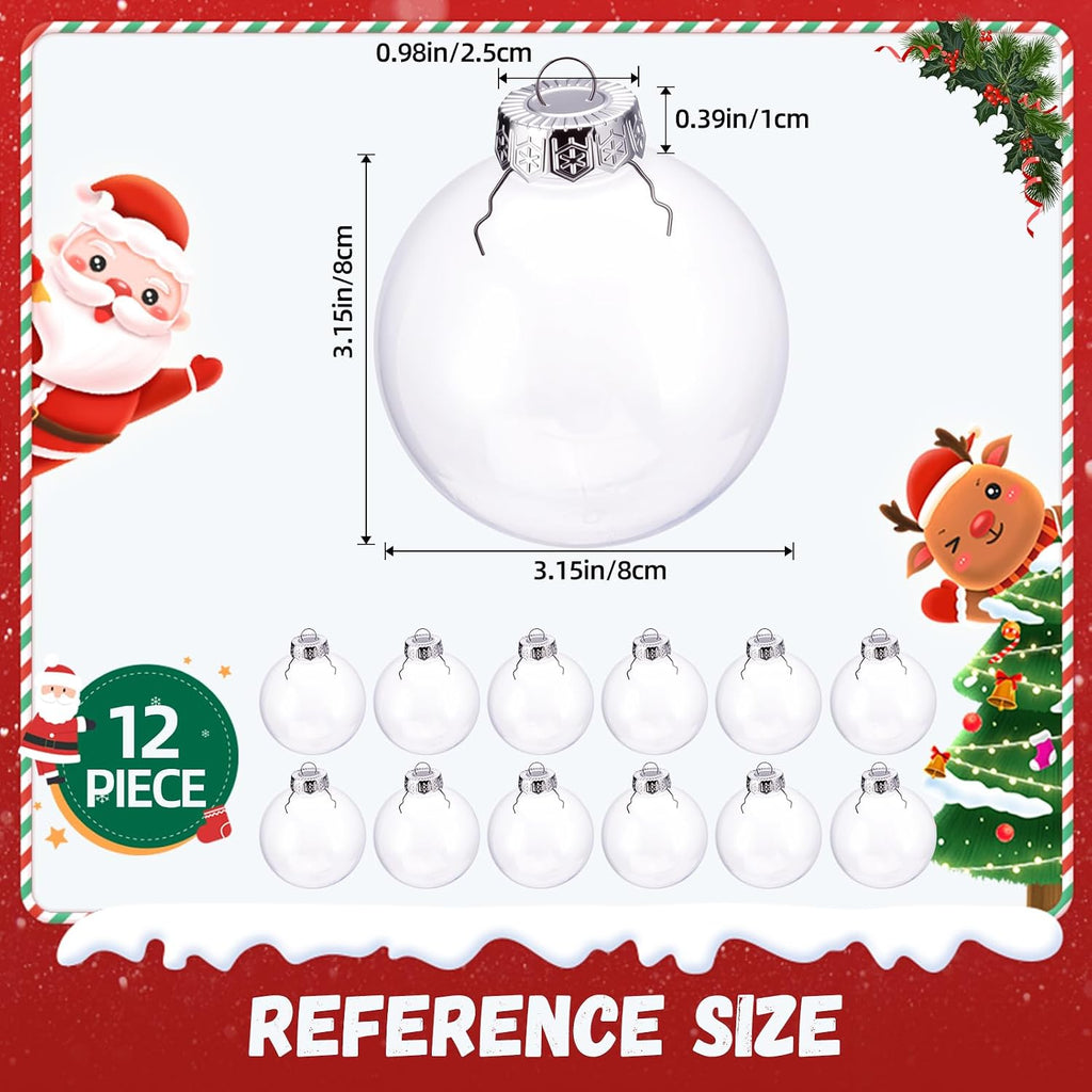 12 Pack Clear Plastic Fillable Ornament Ball 3.15''/80mm for Christmas,Holiday, Wedding,Home Decor