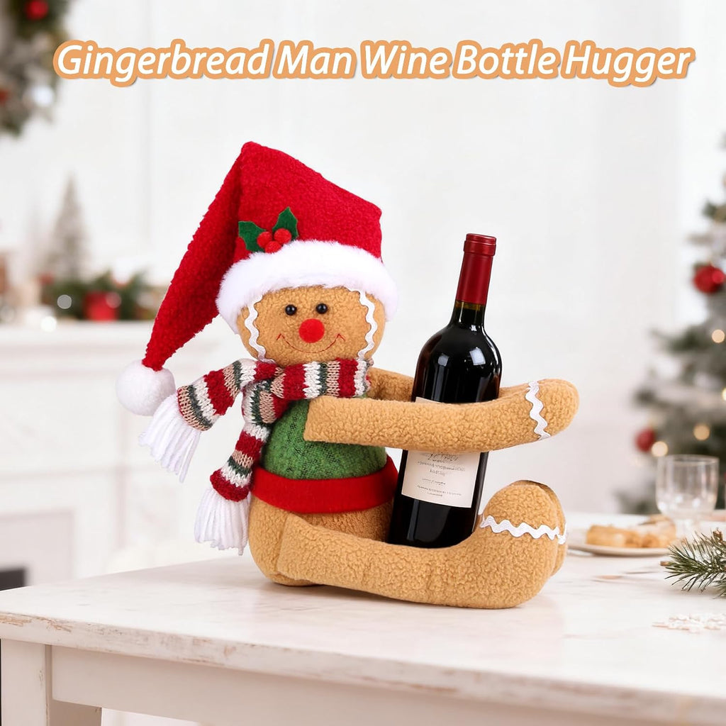 Gingerbread Man Christmas Tree Topper Decorations, Unique Funny Gingerbread Tree Topper Xmas Santa Hat Gingerbread Plush for Christmas Tree Wine Bottle Curtain Ornaments, Christmas Holiday Home Decor