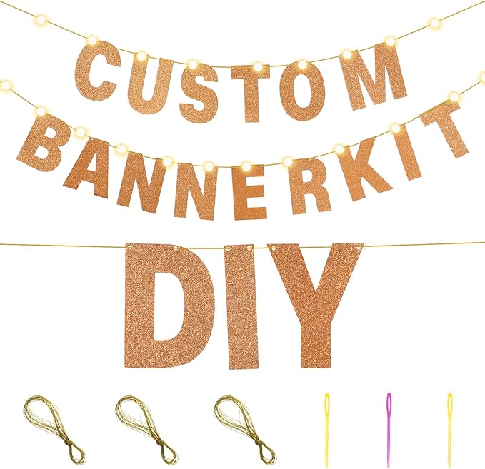 TaoBary 112 Pcs DIY Letter Kit Glitter Customizable Banner Letters Include 107 Letters and Numbers 3 Rope and 2 Needles for Birthday Halloween Christmas Wedding Valentine Party Decor(Glitter Orange)