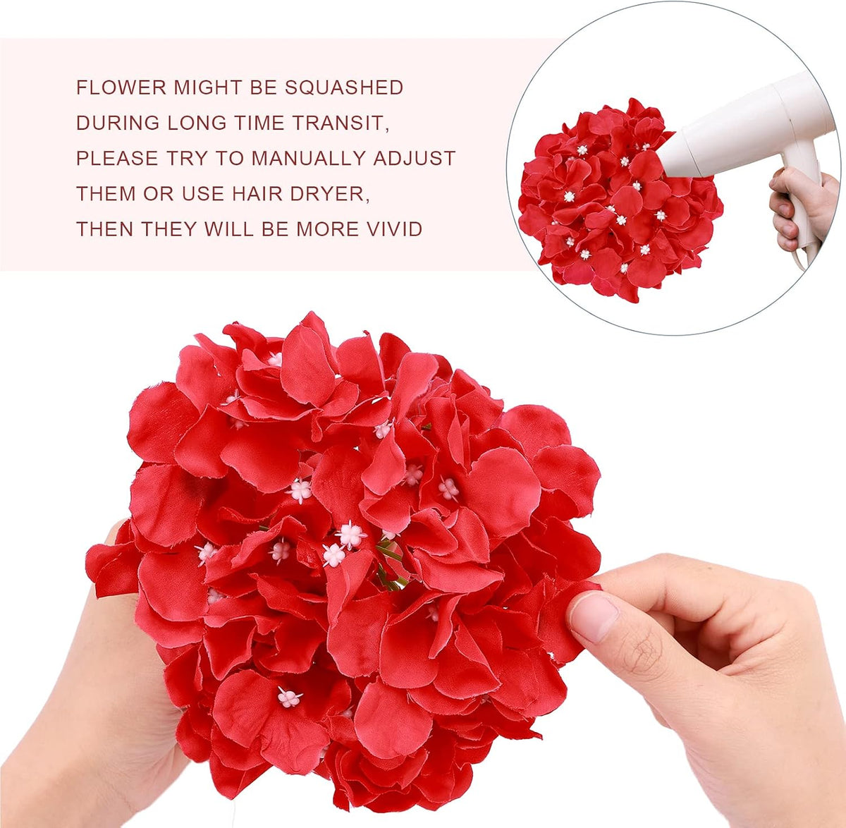 auihiay 64pcs red hydrangea artificial flowers, fake hydrangea, front angle view