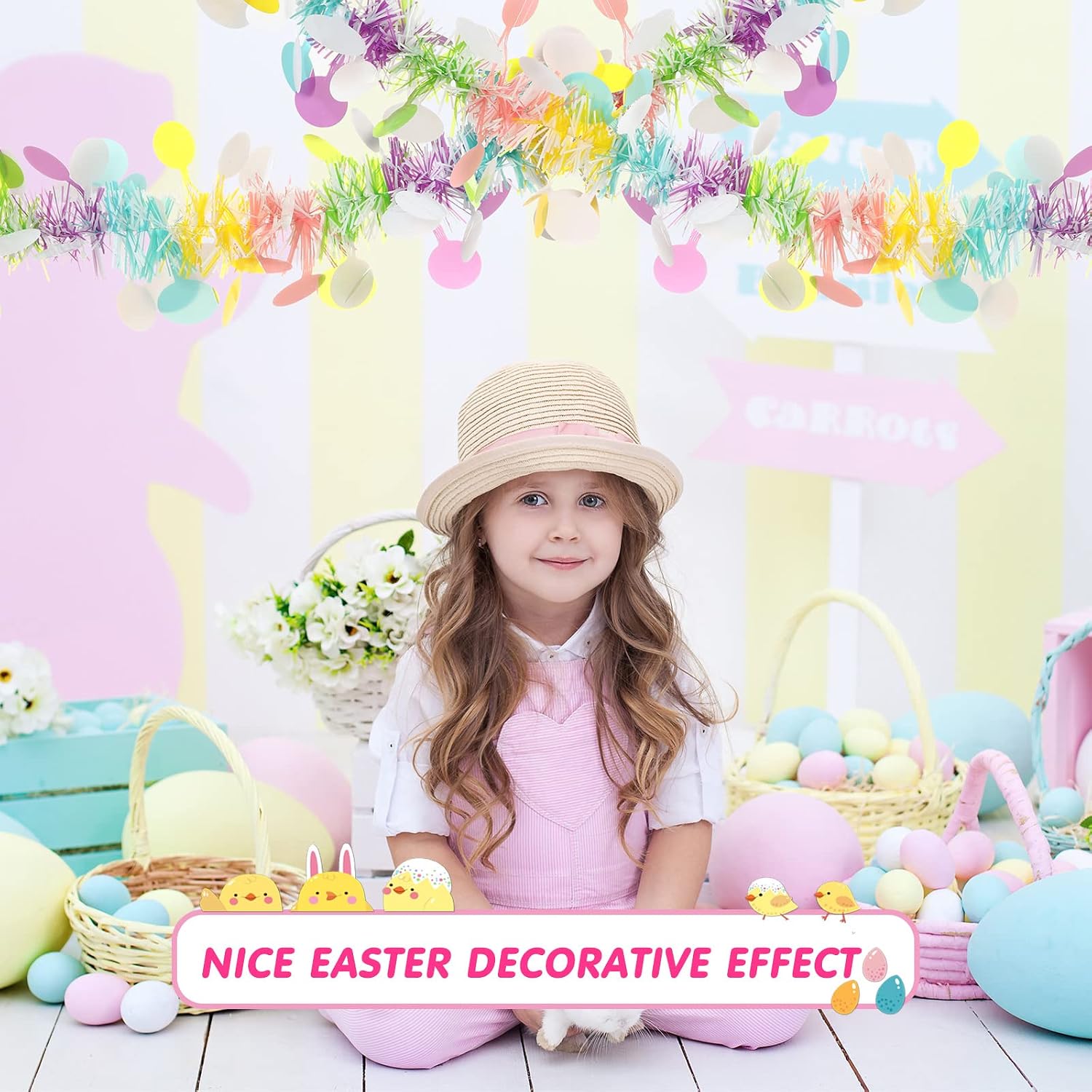 WILLBOND 32.8ft Spring Colorful Tinsel Garland Decor Extra Wide 4" Pastel Garland with Confetti Summer Metallic Twist Hanging Decor for Tree Festival Birthday Party Indoor Outdoor Classroom