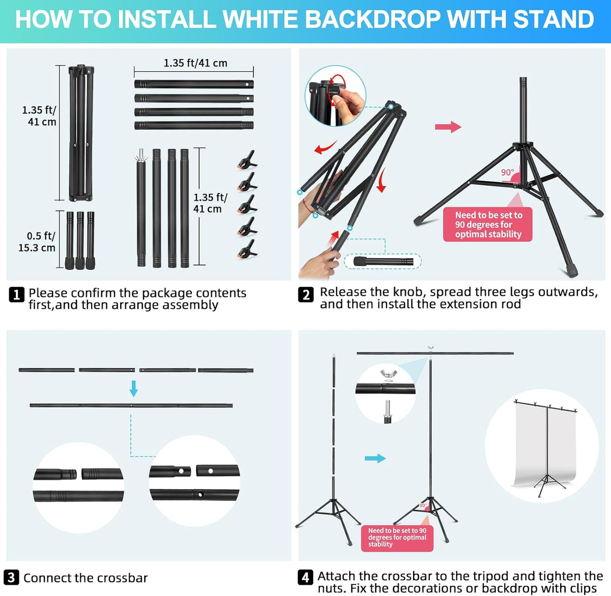 Black White Backdrop Screen with Stand Kit for Photo Video Studio Filming 5X7...