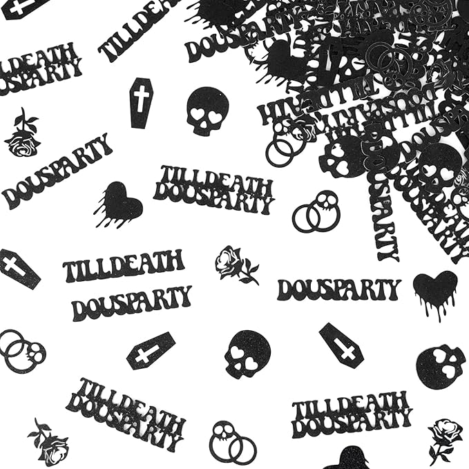 Till Death Do Us Party Confetti, Glitter Halloween Bachelorette Party Table Decorations, Skull Ring Heart Confetti for Gothic Halloween Bachelorette Weeding Bridal Shower Party Decorations（115pcs）