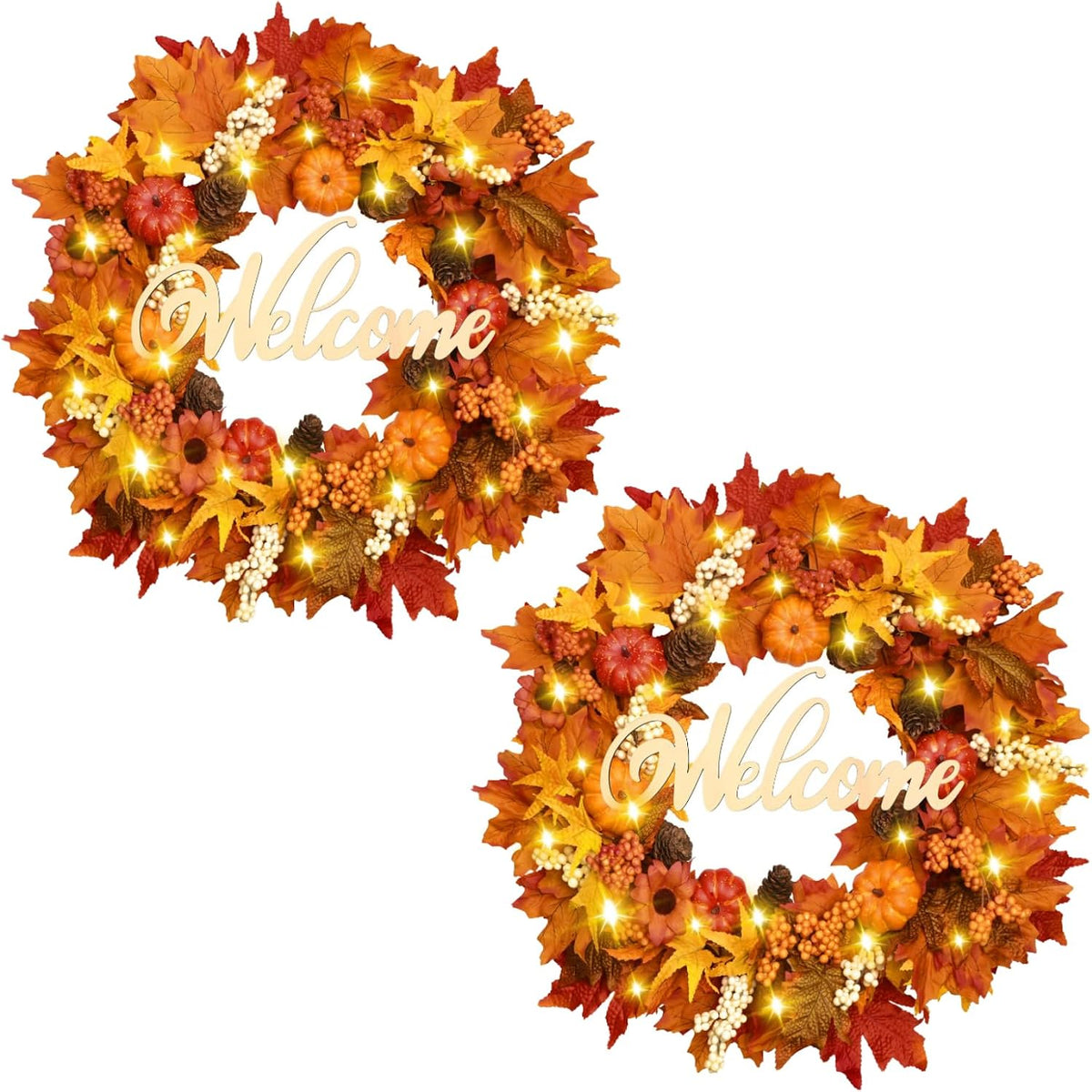 2 Pack Fall Decor, 22" Fall Wreaths for Front Door, Autumn Wreath