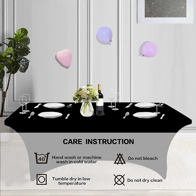 IVAPUPU 4FT Spring Table Cloth for Rectangular Fitted Events Stretch Black Table Covers Washable Cover Spandex Tablecloth Protector for Party, Wedding, Cocktail, Banquet, Festival