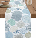 Coastal Coral Cotton Linen Table Runner for Dining Kitchen, Wedding Outdoor Party Tablerunners Decoration, Blue Nautical Starfish Ocean Shell Beach Dresser Scarf Coffee Tablecloth Runners 13''x120''