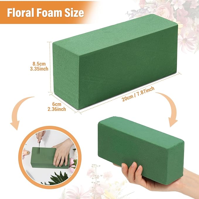 8 Pcs Floral Foam Blocks for Flower Arrangement (7.8” L x 3.5” W x 2.4” H) Wet and Dry Green Floral Foam for Wedding, Birthdays, Home Decorations