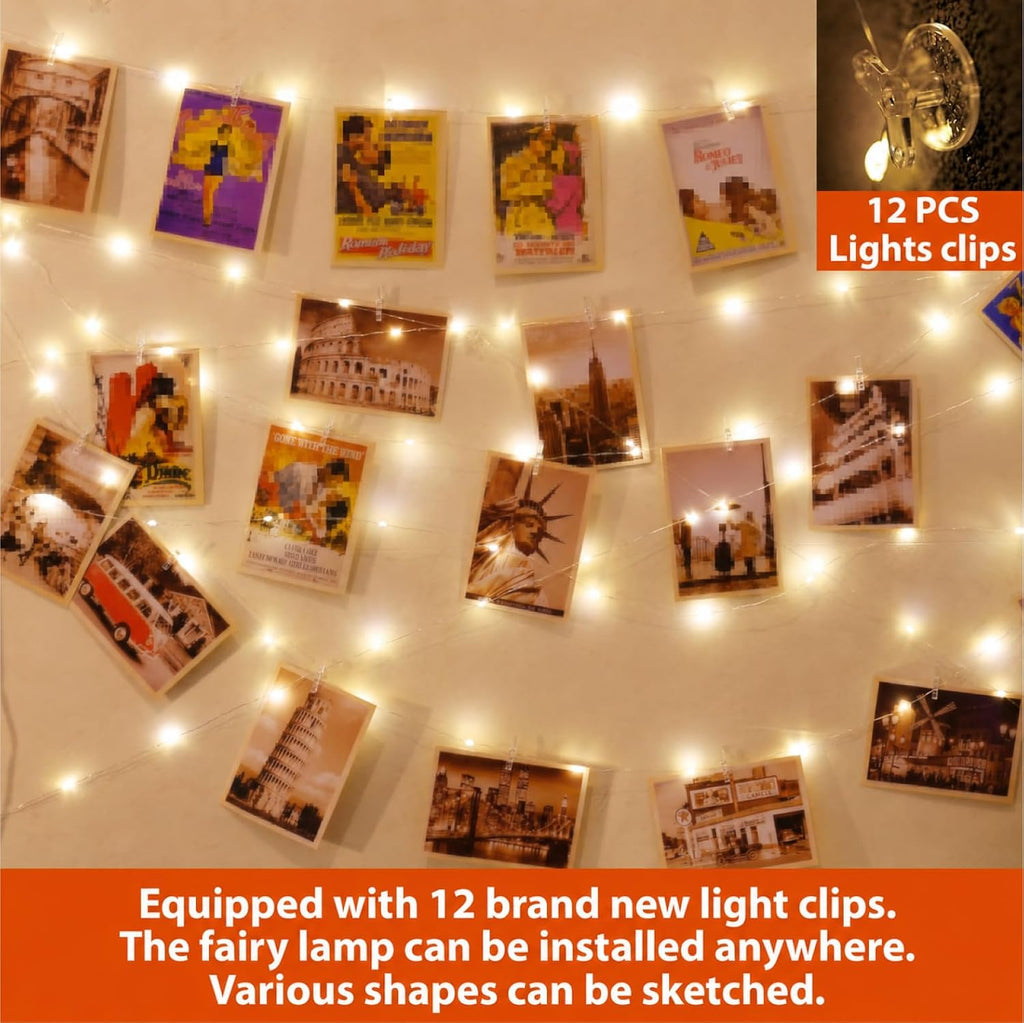 HXWEIYE 120LED Warm White 40Ft Fairy String Light with 52 Clear Clips & 12 Hooks, USB Powered, Waterproof, 8 Modes & Timer, Perfect for Indoor/Outdoor, Bedroom, Party, Wedding Decor