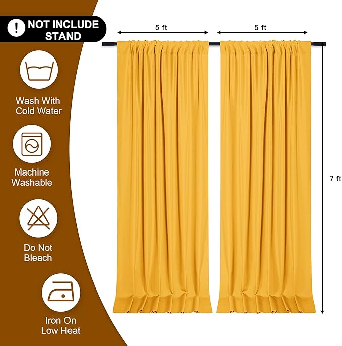 DWCN 10x7 FT Backdrop Curtains for Parties, Photography Backdrop Drapes with Rod Pockets for Wedding Decorations Stage Birthday Family Gatherings, 2 Panels 5ft x 7ft, Orange Yellow