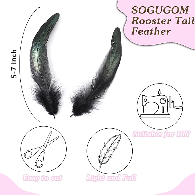 SOGUGOM Brown Rooster Tail Feathers - 200 pcs 5-7 inch Craft Feathers Bulk for Craft Projects, Halloween, Hats and Cocktail Table Centerpieces(Brown)