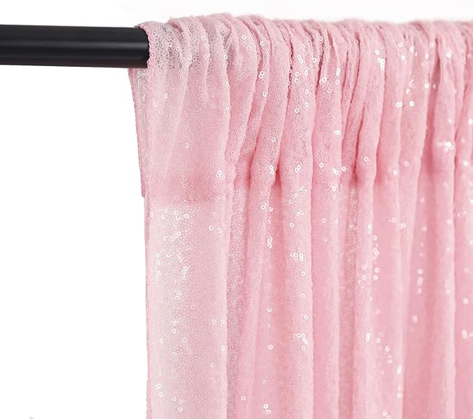 Pink Sequin Backdrop 2 Panels 2FTx8FT Birthday Party Backdrop Curtains Glitter Baby Shower Backdrop Pink Backdrop