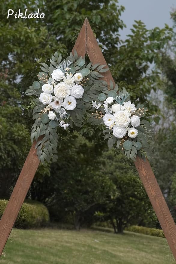 Faux Arch Flower Swag Set of 2 for Wedding Welcome Signs Floral Swag Wedding Reception Ceremony Signs Decor (White)
