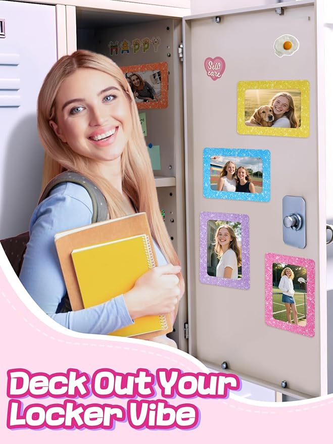 ANPHSIN 12Pcs Magnetic Picture Frame for 4x6in Photo - Cute Magnets Frames Fridge Decor Gifts for Girls Women, Home Refrigerator, Back to School Locker, Classroom Decorations Supplies, Shiny Dots