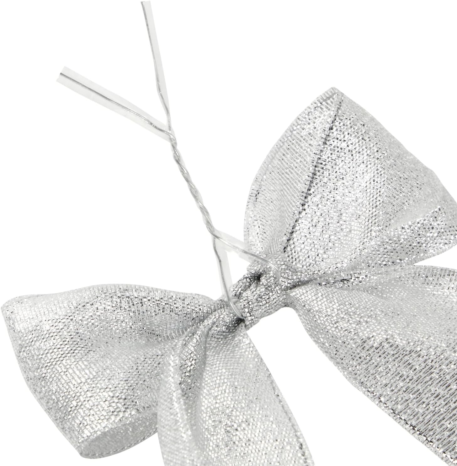 Bright Creations 36-Pack Mini Organza Twist Tie Bows - 4x3 Inch Silver Organza - Premade for Treat Bags & Gift Wrapping - Metallic Treat Bag & Craft Bows