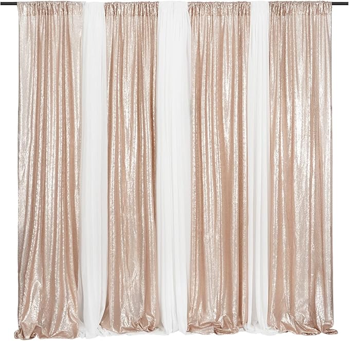 Poise3EHome Champagne Sequin Backdrop Curtains,4 Panels 2FTx8FT Glitter Background for Party Birthday Party Baby Shower Wedding Christmas Thanksgiving Holiday Festival Decor