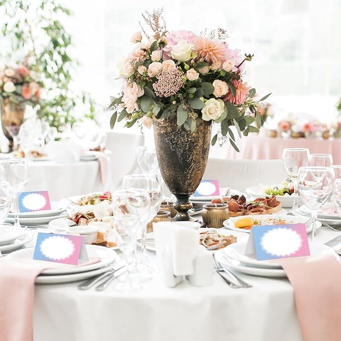 25 Color Gradient Place Cards for Table Seating, Pink Blue Wedding Name Place Card, Tent Cards for Birthday Bridal Shower Baby Shower Reception Dinner Party Decorations -A03
