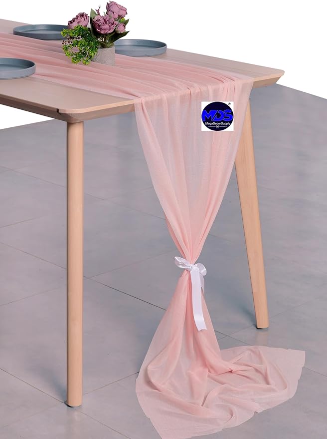 MDS Halloween Chiffon Table Runner - 5 Pack, 29 x 170 Inches, 14ft Each - Sheer Spooky Table Runners for Haunted House Parties, Trick-or-Treat Tables, Witchy Décor, Wedding & Events - Dusty Rose