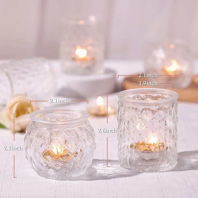 12pcs Assorted Votive Candle Holders for Wedding Centerpiece, Clear Tea Light Candle Holders, Glass Candle Holder for Table Centerpiece, Home and Party Decorations