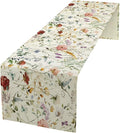 Floral Butterfly Table Runner,Rustic Colorful Flower Botanical Watercolor Pattern Print Burlap for Hotel Indoors Outdoor Dining Room Kitchen Holiday Party, 13x70in