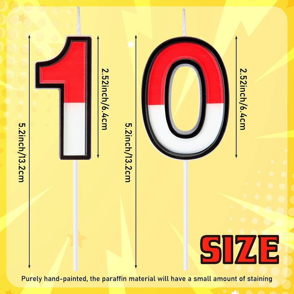 Conelist Cartoon Red and White Birthday Cake Candle Numeral Birthday Cake Topper for Animated Decoration Cartoon Party Supplies(Number 10)