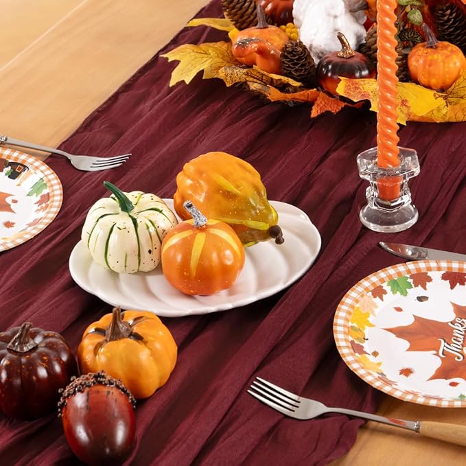 Burgundy Red Cheesecloth Table Runner Fall Table Runner Boho Gauze 120 Inches Red Cheese Cloth Fall Table Decorations for Thanksgiving Christmas Weddings Bridal Shower Candlelight