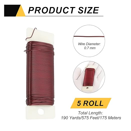 MECCANIXITY 190 Yards/575 Feet Metal Floral Wire 21 Gauge Red Flexible Paddle Thin Floral Wires for Craft, Christmas Wreath, Flower Arrangement, Wedding, Total 5 Roll