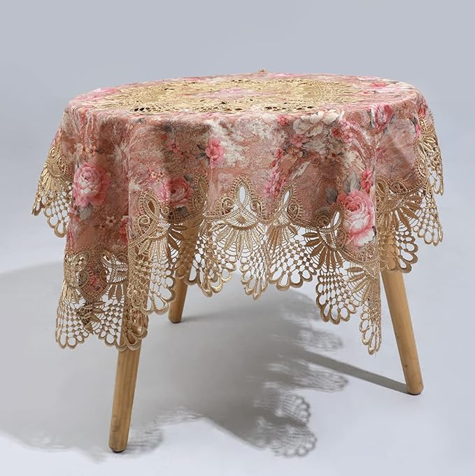 vctops Damask Lace Patchwork Tablecloth Luxury Square Small Table Cover Elegant Floral Embroidered Lace Table Cloth for Party Kitchen Dinning Picnic Decoration (Type D,32"x32")