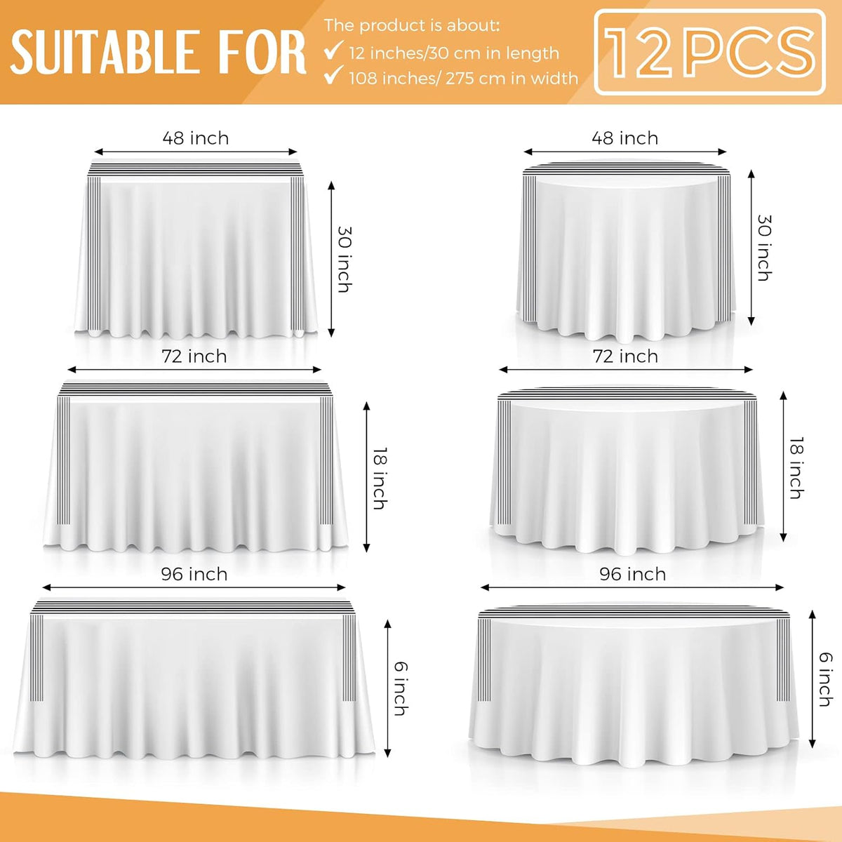 Breling 12 Pack Black and White Striped Table Runner, 12 x 108 Inches
