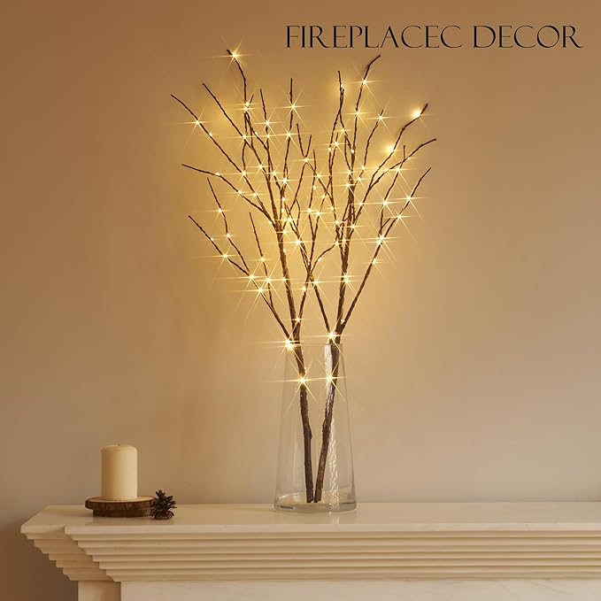 BAOLITVINE Lighted Willow Branches with Timer Battery Operated 100 LED Fairy Lights, Brown Twig Branches 32IN for Home Bedroom Fireplace Christmas Decoration Inside Outdoor