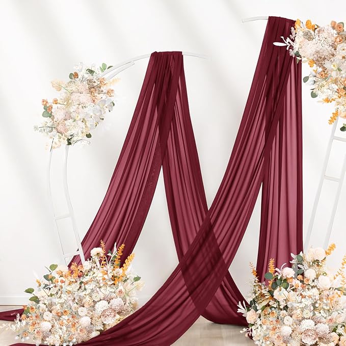 Burgundy Wedding Arch Draping Fabric 2 Panels 29" x 20 FT Red Drapes for Backdrop Sheer Curtains Wedding Drapes for Romantic Bridal Baby Shower Ceremony Birthday Party Fall Outdoor Events