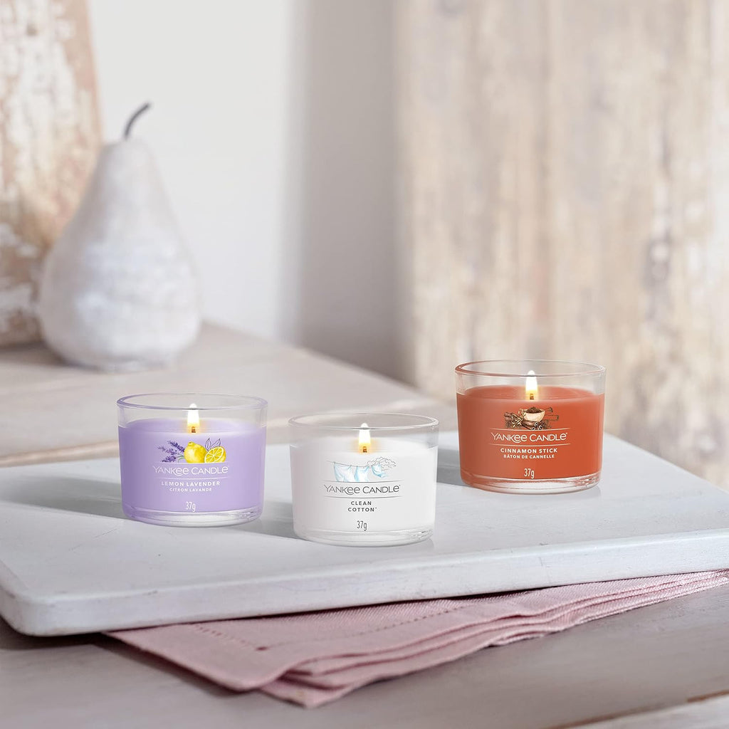 Yankee Candle Scented Candles Gift Set, Clean Cotton Filled Votive Candles, Soy Blend Wax Mix, 3 Count