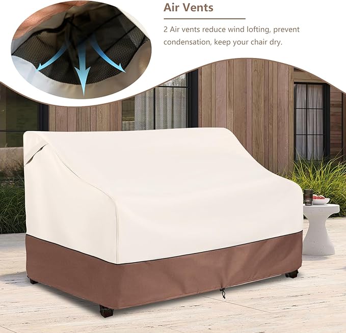 Okcool Heavy Duty Patio Sofa Cover, 100% Waterproof 3-Seater Outdoor Sofa Cover Fits up to 85W x 38D x 35H Inches, Lawn Patio Furniture Covers,Beige & Brown