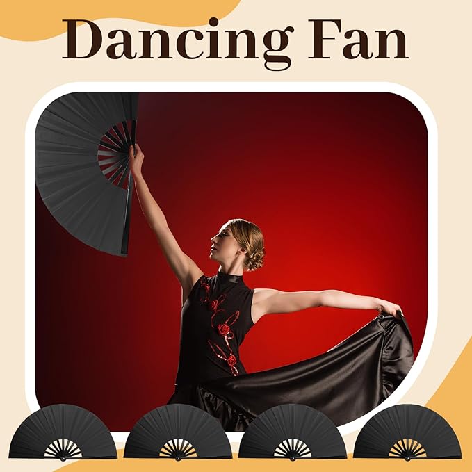 4PCS Large Chinese Folding Fans with 4 Fan Sleeves, Chinese Kung Fu Tai Chi Fans, Clacking Fans for Line Dancing, Popping Fans for Line Dancing for Adult(Black)