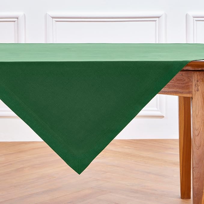 Solino Home Linen Square Tablecloth 52 x 52 Inch - 100% Pure Linen Pine Green Table Throw - Fete, Machine Washable Table Cloth for Fall, Autumn, Thanksgiving, Christmas