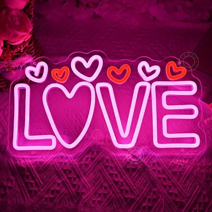 SYLHOME Led Neon Light Sign Love with Heart Kids Room Bedroom Wall Decor Sign Valentines Day Wedding Birthday Christmas Party Decor 15.75" X 8.66" USB