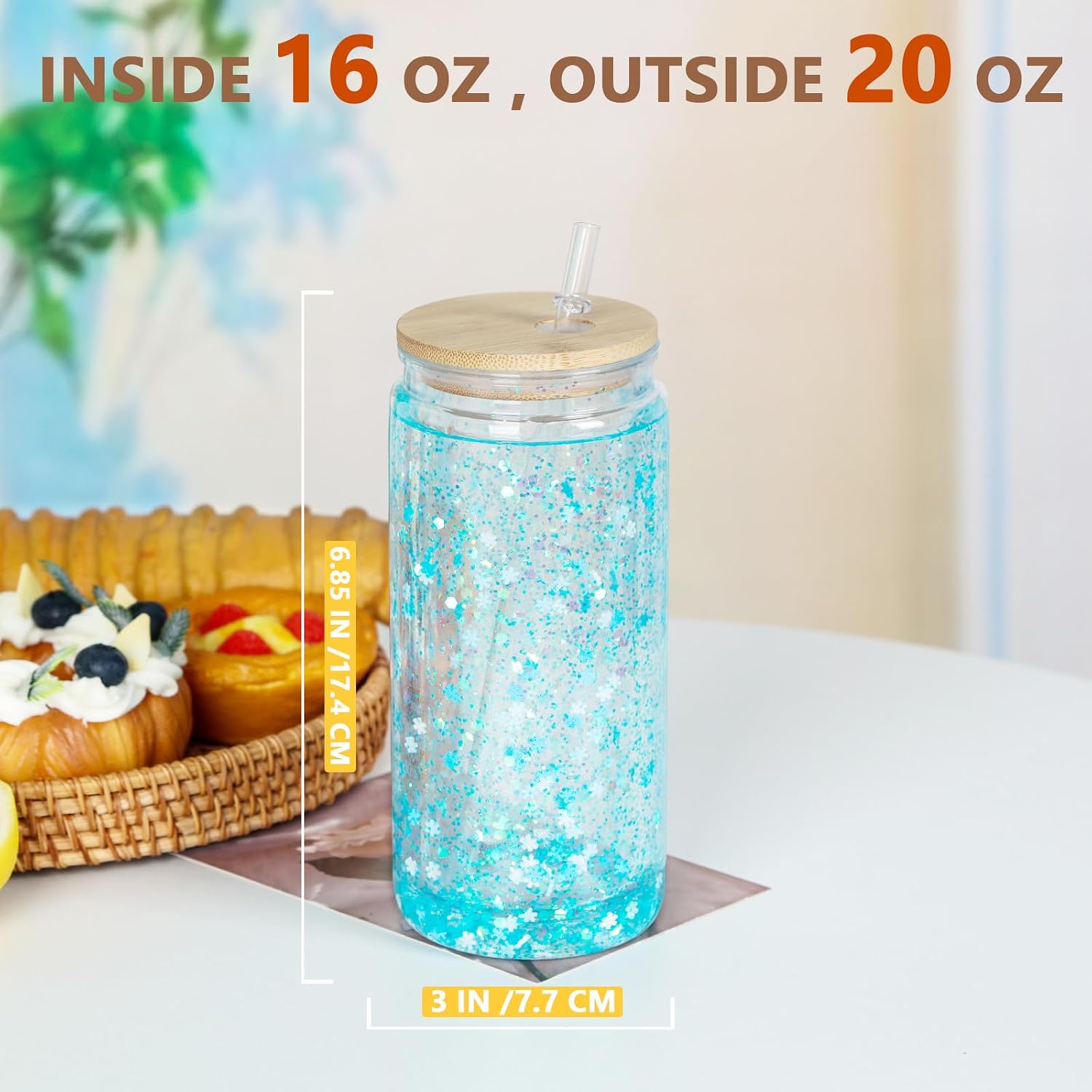 20 Oz Acrylic Snow Globe Tumbler, 16 Pack Pre-Drilled Double Wall Plastic Snowglobe Cup for Glitter Snow Globe Diy, with Bamboo Lid