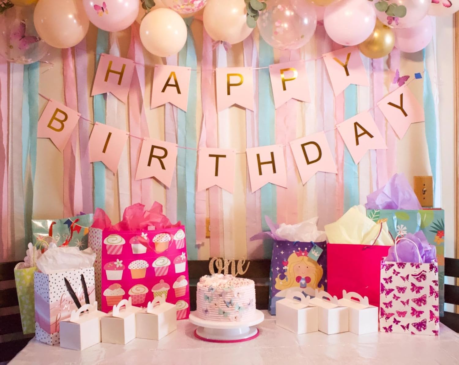 Happy Birthday Banner Pink Birthday Signs Party Supplies Garland Decorations Nursery Hanging Decor (Soft Pink)