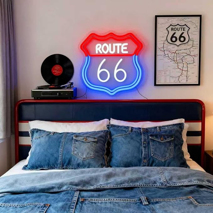 Route 66 Neon Sign, Route 66 Light up Sign Led Neon Light Signs for Wall Decor Party Decorations Home Bedroom Man Cave Birthday Christmas Gift Dimmable USB Powered(12.6" × 12.1")