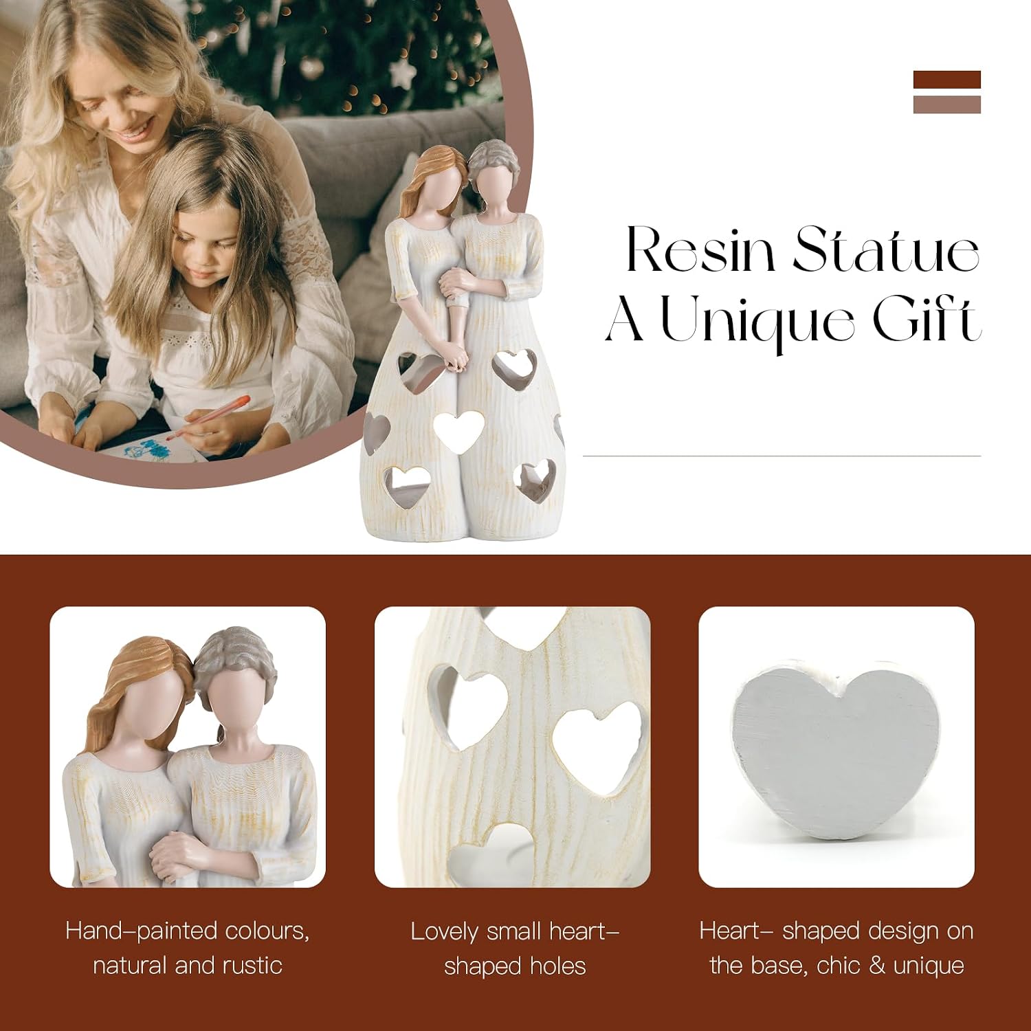 Candeldo Birthday Gifts for Mom from Daughter, Candle Holder with Tealight | Sentimental Gift Ideas, Unique Mother Daughter Figurines, Meaningful Home Decor