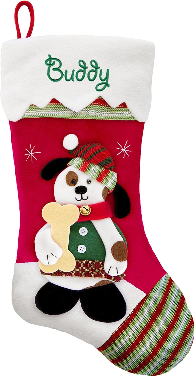 Let's Make Memories Personalized Christmas Stocking for Cat - Snow Cap - 3D Plush Character - Embroidered Name - Christmas Decor - Holiday Décor - Customized Stockings for Family - Dog