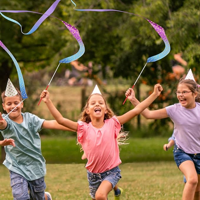 AITIME Ribbon Wands Party Favors for Kids, 20 Pack Rhythmic Gymnastics Ribbon, Girl Birthday ,Outdoor Party Games Supplies, Dance Streamers, Stars Ribbon Dancer