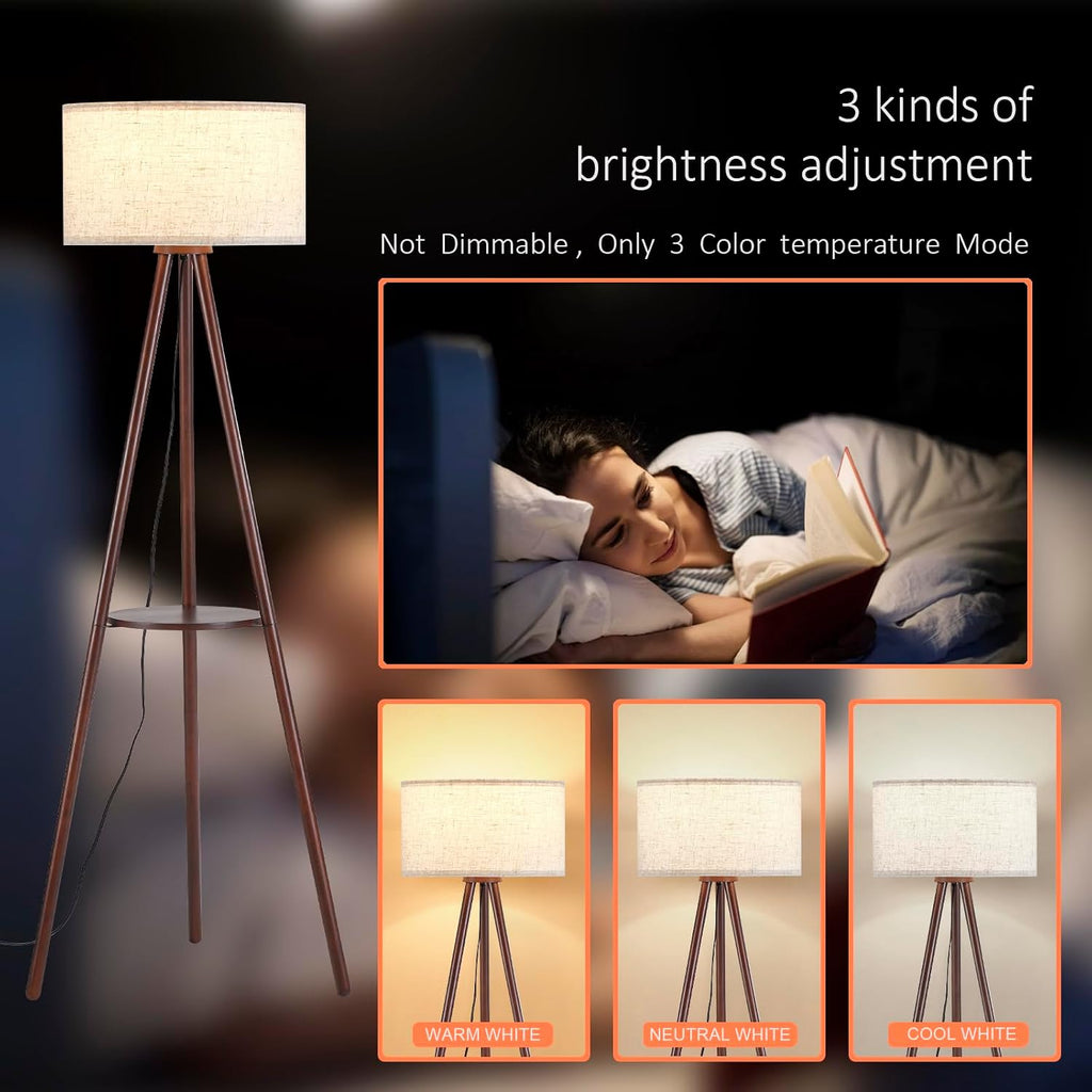 btp wood tripod floor lamp for living room, close-up detail