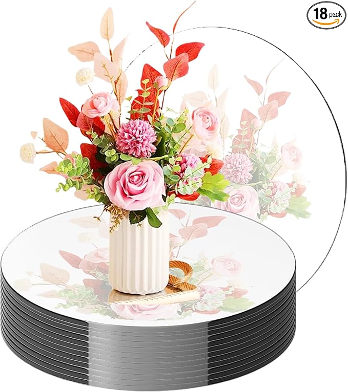 18 Pack Round Mirror Trays, Non Glass Acrylic Round Mirror Centerpieces for Wedding Tables Candle Plate Circle Mirrors Wall Mirror Tiles for Centerpieces Crafts Christmas Decorations (10inch,12inch)