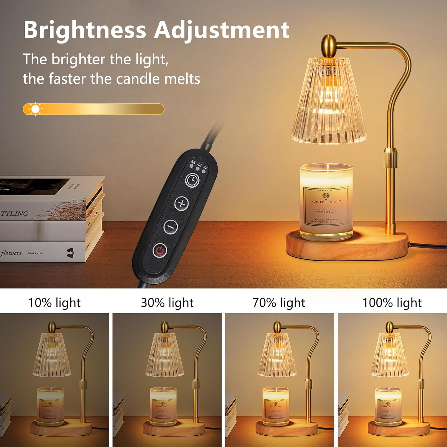 Engpure Candle Warmer Lamp - Candle Warmer Lamp with Timer and Dimmer Adjustable Height,Electric Wax Melt Warmer with 2 Bulbs for Scented Jar Candles Home Decor Mother's Day Gifts, Amber