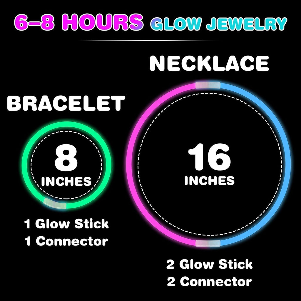 YixangDD 1000 Pcs Ultra Bright Glow Sticks, 8 Inch Glow Sticks Bulk Party Pack, Light Up Sticks for Glow Bracelets, Necklaces, Concerts, Christmas, Party Supplies with 1000 Connectors
