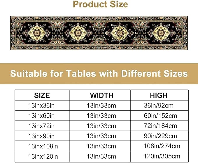 Colorful Boho Flower Table Runner, Vintage Rustic Farmhouse Paisley Hand Drawing Print Pattern for Home Kitchen Table Decor Dining Coffee Room Garden Party Decor 13x108in