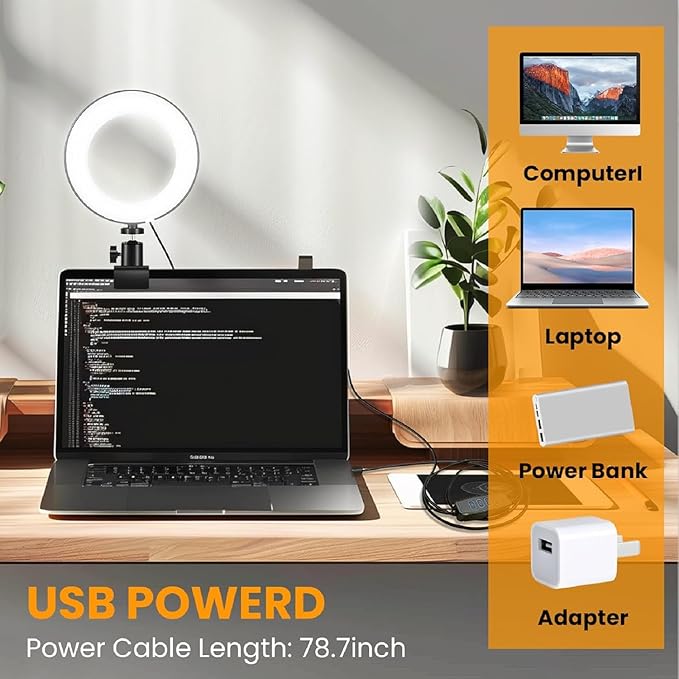 Video Conference Lighting Kit, Ring Light Clip on Laptop Monitor, 6" Dimmable LED Circle Selfie Light for Zoom Meeting/Remote Working/Zoom Calls/Live Streaming/Video Recording