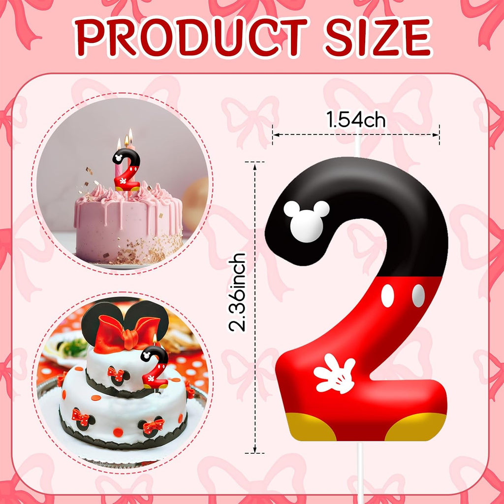 Cartoon Mouse Birthday Candle Number 2, Cake Party Decoration | Red Black Mouse Number 2 Cake Candle Topper, Decor For Birthday, Anniversary, Graduation And Summer Party Supplies