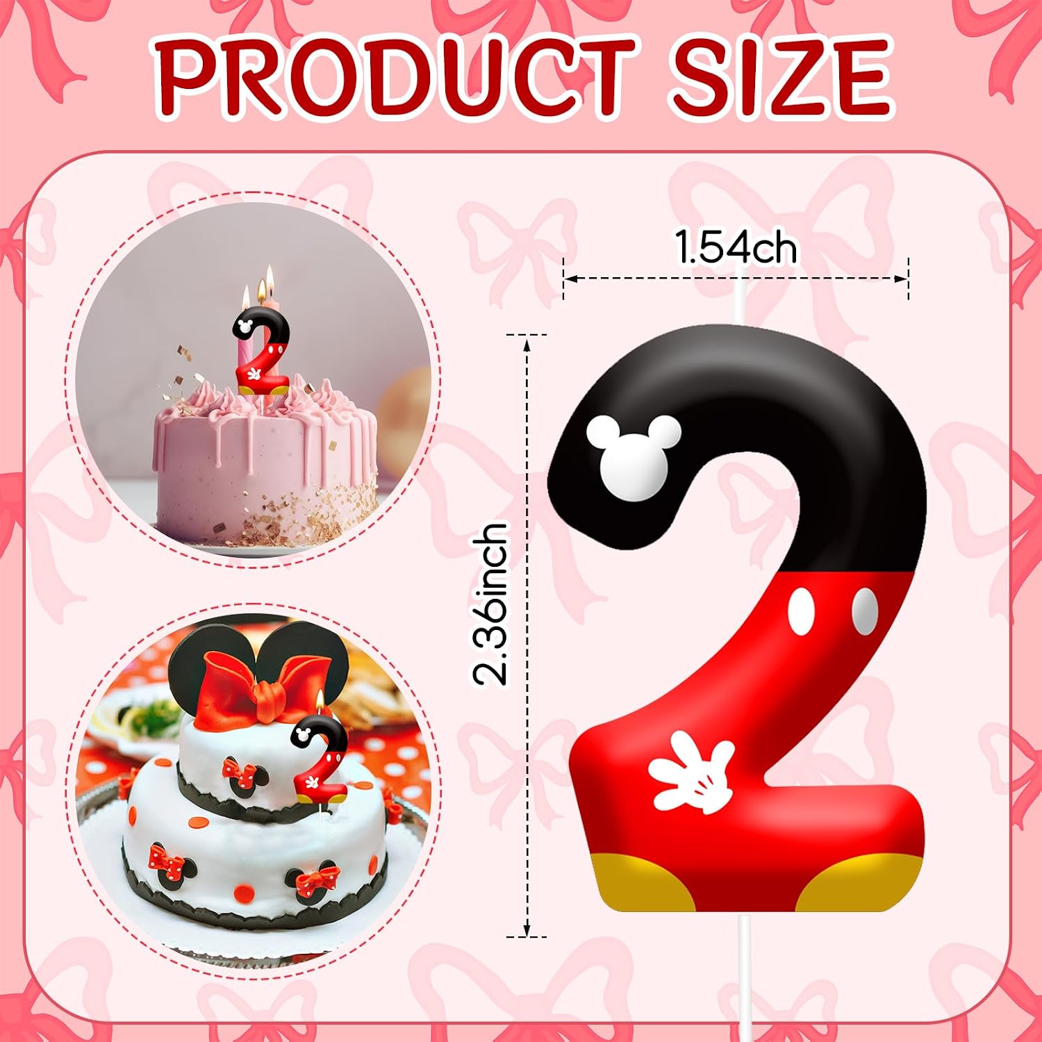 Cartoon Mouse Birthday Candle Number 2, Cake Party Decoration | Red Black Mouse Number 2 Cake Candle Topper, Decor For Birthday, Anniversary, Graduation And Summer Party Supplies